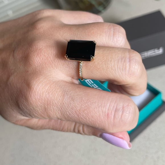 $1,595 New Authentic EFFY 14K Yellow Gold, Onyx & Diamond Ring size 7 - Picture 13 of 17